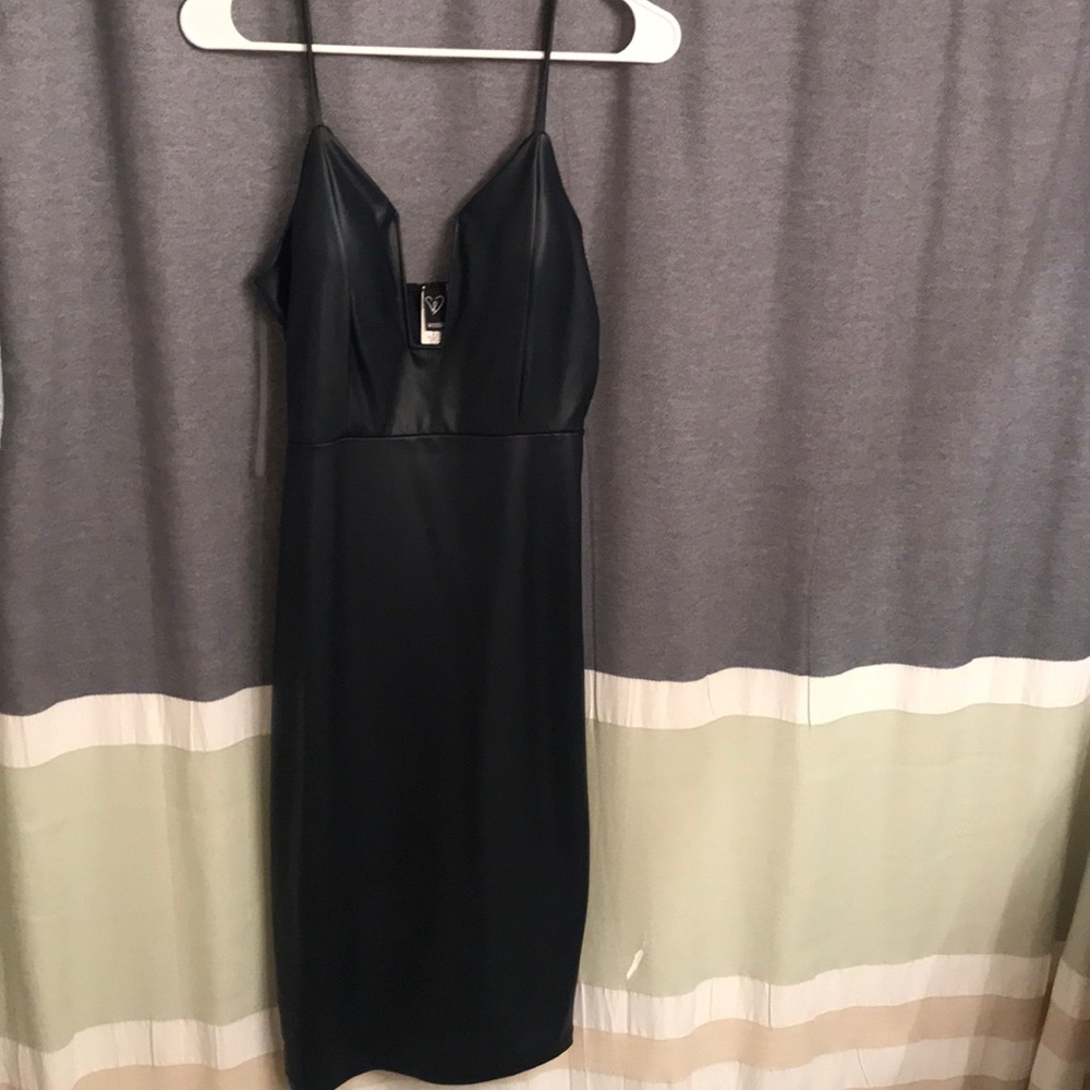 Dark navy deep plunge body con dress
